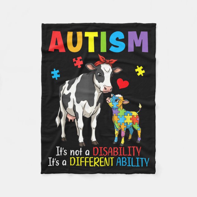 Autism Awareness Mother Cow Different Ability Puzz Fleece Blanket (Front)