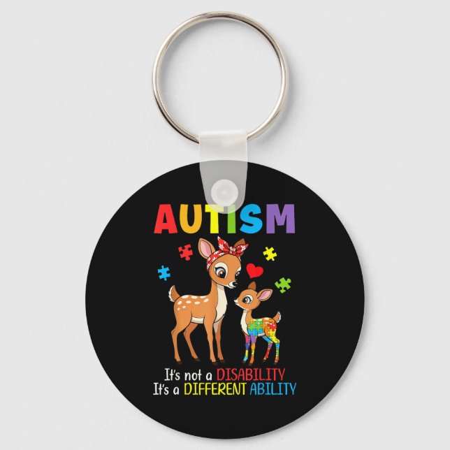 Autism Awareness Mother Deer Different Ability Puz Keychain (Front)