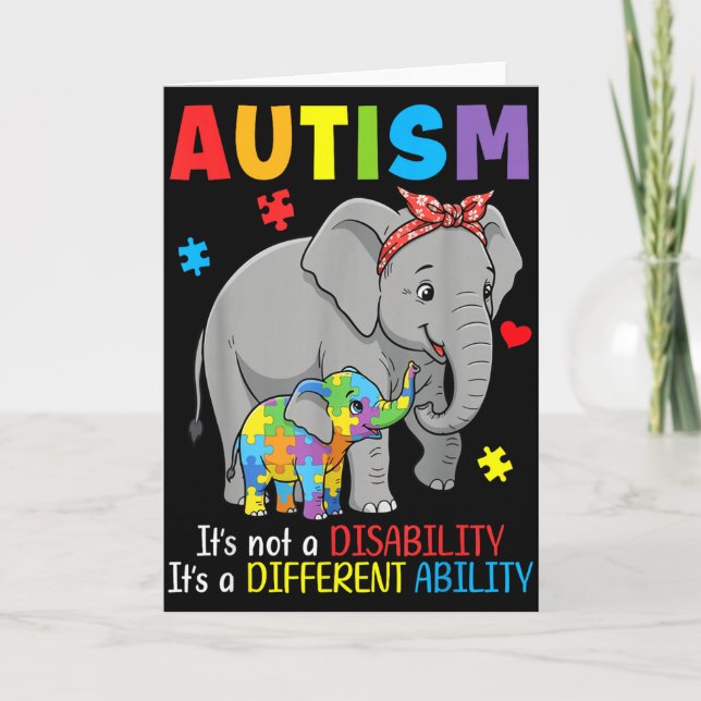 Autism Awareness Mother Elephant Different Ability Card (Front)
