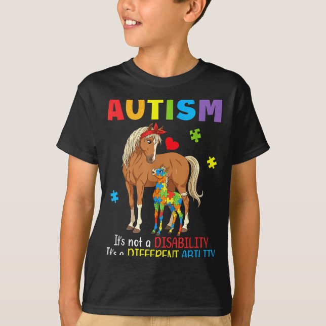 Autism Awareness Mother Horse Different Ability Pu T-Shirt (Front)