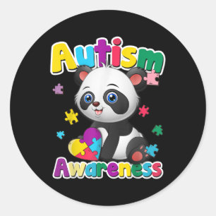 Autism Awareness Panda Puzzle Pieces Colours Gift  Classic Round Sticker