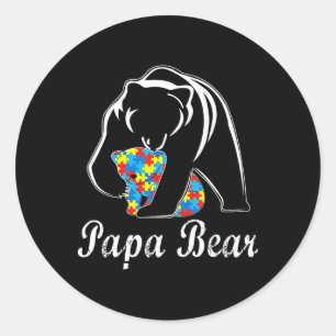 Autism Awareness Papa Bear Support Autistic Adults Classic Round Sticker