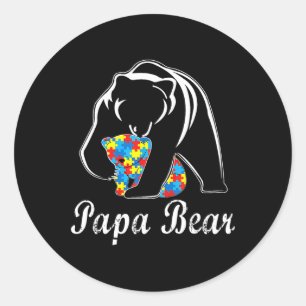 Autism Awareness Papa Bear Support Autistic Adults Classic Round Sticker