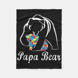 Autism Awareness Papa Bear Support Autistic Adults Fleece Blanket