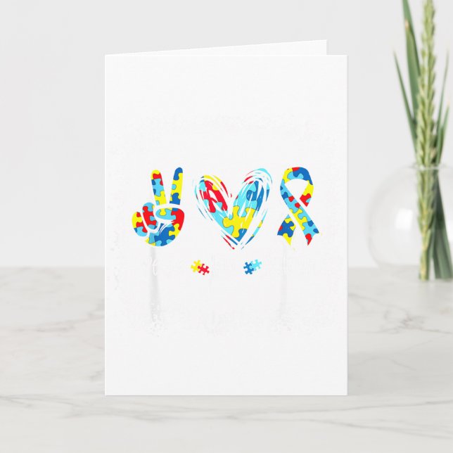 Autism Awareness Peace Love Autism Puzzle Ribbon B Card (Front)
