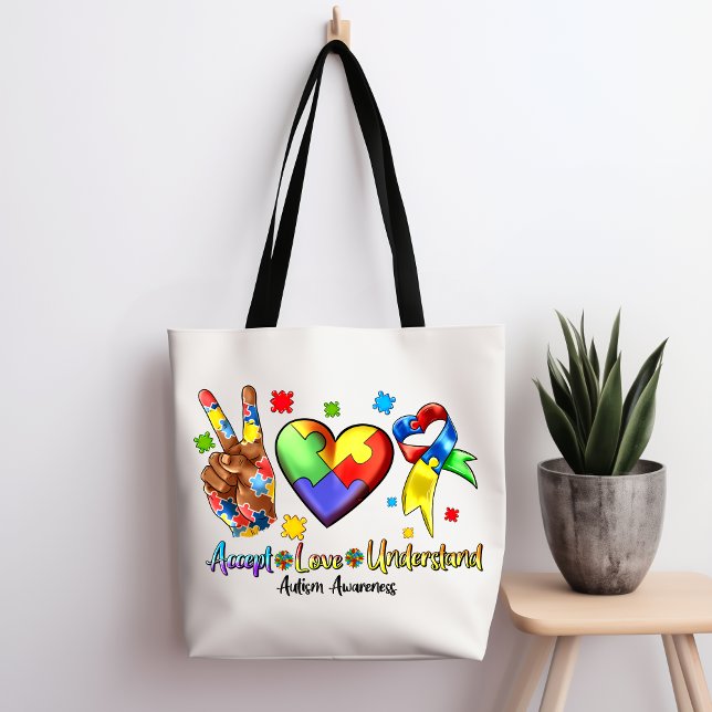 Autism Awareness Peace Puzzle Heart Tote Bag (Creator Uploaded)