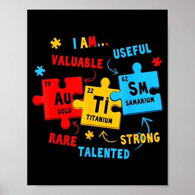 Autism Awareness Periodic Table Elements Funny Men Poster (Front)