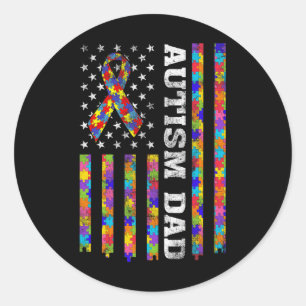 Autism Awareness Proud Autism Dad Vintage Usa Flag Classic Round Sticker