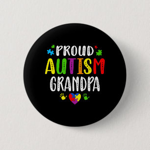 Autism Awareness Proud Autism Grandpa Hand Heart P 2 Inch Round Button