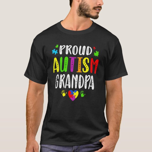Autism Awareness Proud Autism Grandpa Hand Heart P T-Shirt (Front)