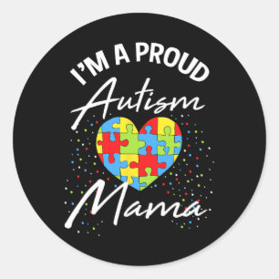 Autism Awareness Proud Mom Puzzle Heart Cool Paren Classic Round Sticker