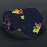 Autism Awareness Purple Yellow Puzzles Tie<br><div class="desc">Purple yellow puzzles pattern for Awareness month or anytime of the year for your daily runs or occasional visit to the gym and training sessions</div>