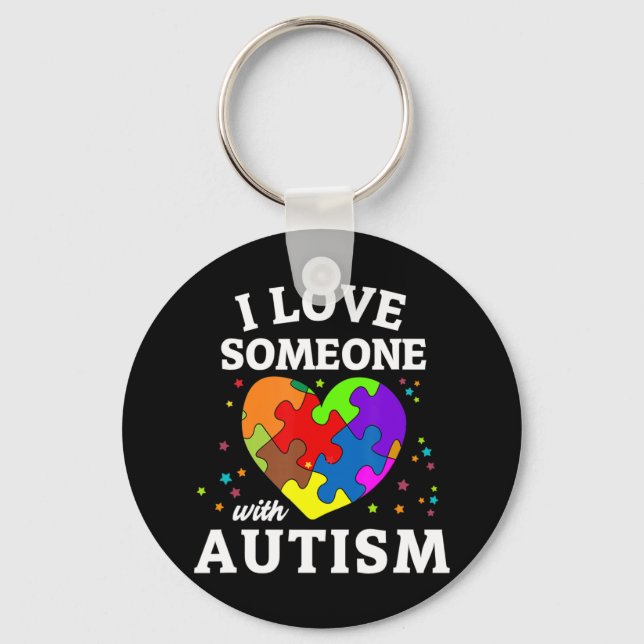 Autism awareness puzzle and heart for women, men,  keychain (Front)