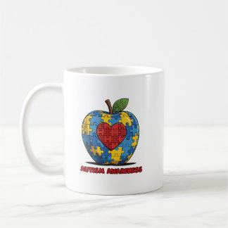 Autism Awareness Puzzle Apple Heart Coffee Mug