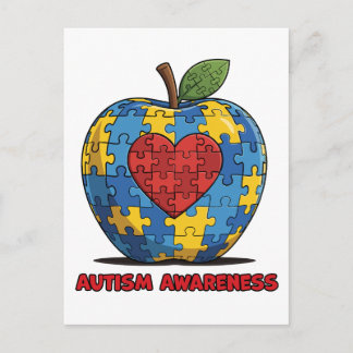 Autism Awareness Puzzle Apple Heart Postcard