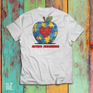 Autism Awareness Puzzle Apple Heart T-Shirt