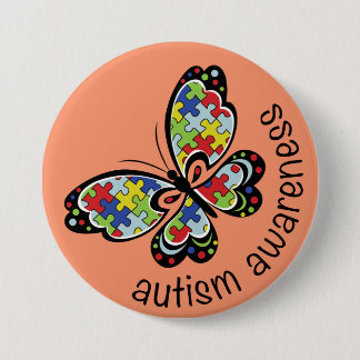 Autism Awareness Puzzle Butterfly 3 Inch Round Button