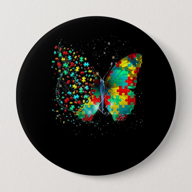 Autism Awareness Puzzle Butterfly 4 Inch Round Button (Front)