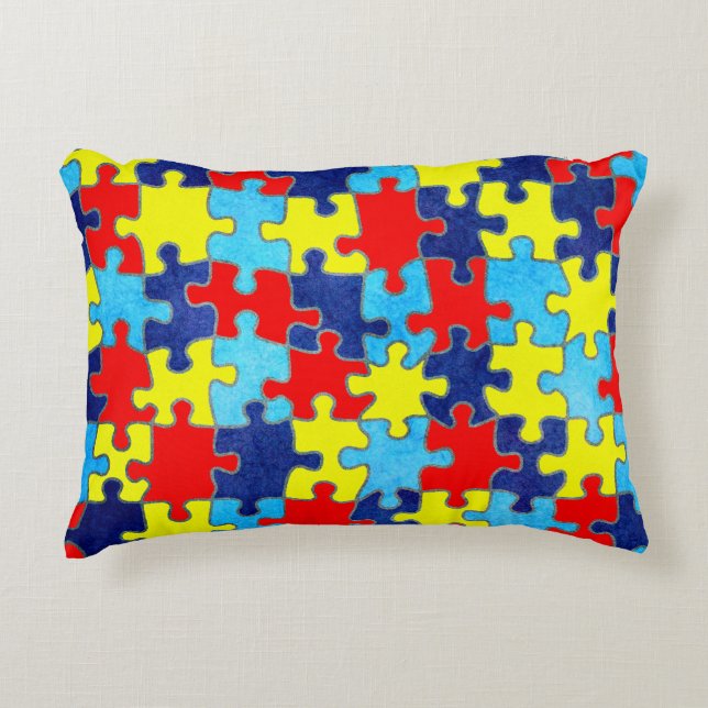 Autism Awareness-Puzzle by Shirley Taylor Accent Pillow (Front)