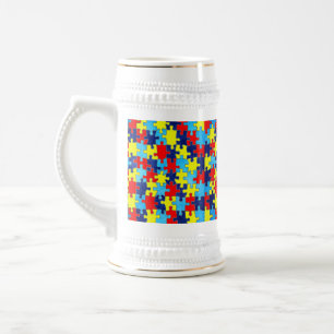 Autism Awareness-Puzzle by Shirley Taylor Beer Stein