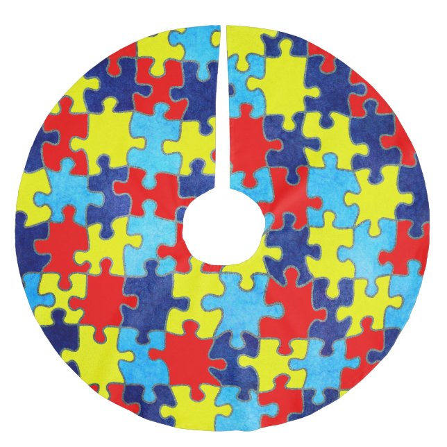 Autism Awareness-Puzzle by Shirley Taylor Brushed Polyester Tree Skirt (Front)