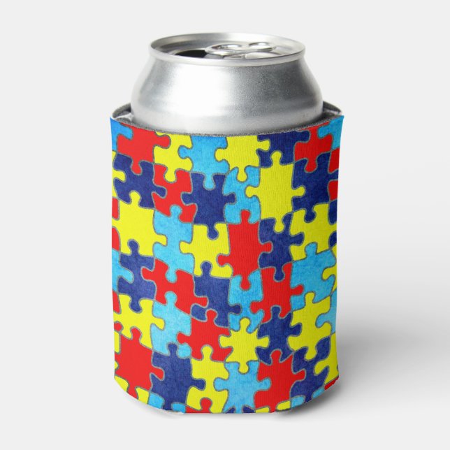Autism Awareness-Puzzle by Shirley Taylor Can Cooler (Can Front)