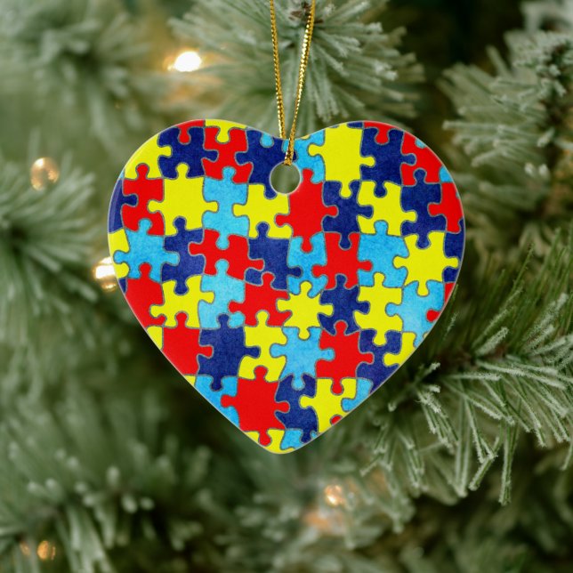 Autism Awareness-Puzzle by Shirley Taylor Ceramic Ornament (Tree)