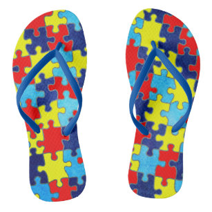 Autism Awareness-Puzzle by Shirley Taylor Flip Flops