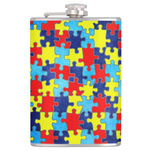 Autism Awareness-Puzzle by Shirley Taylor Hip Flask