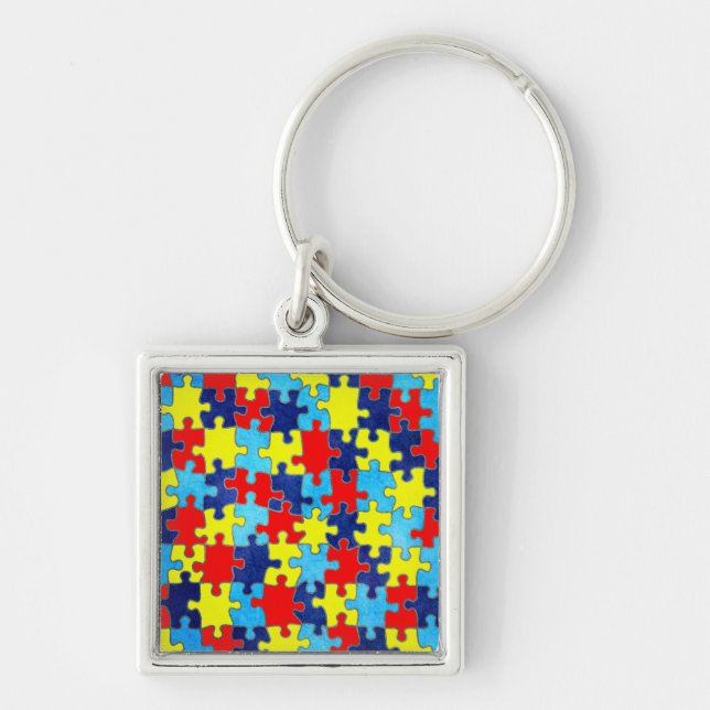 Autism Awareness-Puzzle by Shirley Taylor Keychain (Front)
