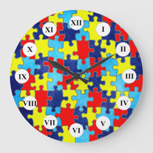 Autism Awareness-Puzzle by Shirley Taylor Large Clock