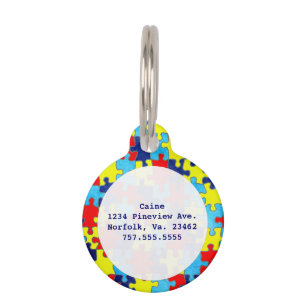 Autism Awareness-Puzzle by Shirley Taylor Pet Tag