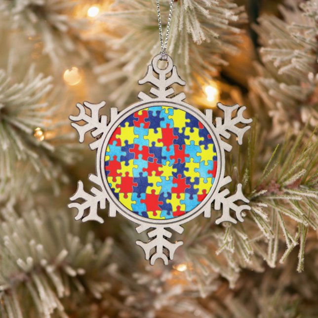 Autism Awareness-Puzzle by Shirley Taylor Snowflake Pewter Christmas Ornament (Tree)