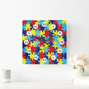 Autism Awareness-Puzzle by Shirley Taylor Square Wall Clock
