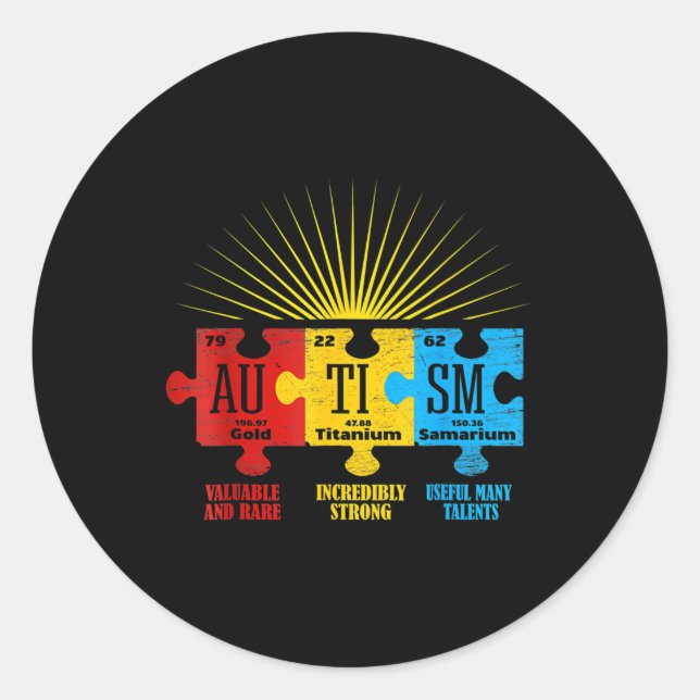 Autism Awareness Puzzle Chemical Element  Classic Round Sticker (Front)