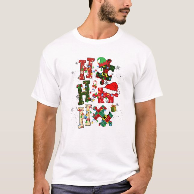 Autism Awareness Puzzle Christmas Hohoho Autistic T-Shirt (Front)