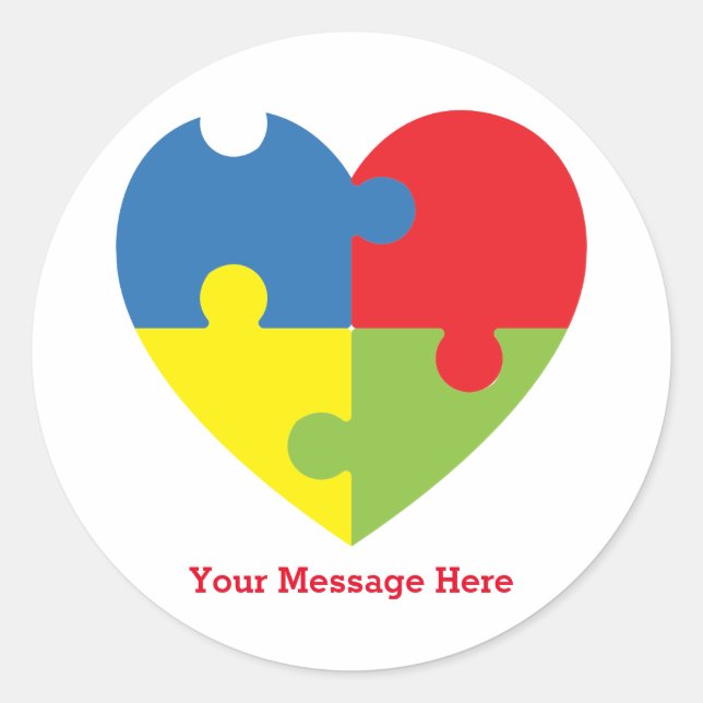 Autism Awareness Puzzle Heart Personalized  Classic Round Sticker (Front)