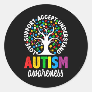 Autism Awareness Puzzle Heart Suprt Men Women  Classic Round Sticker