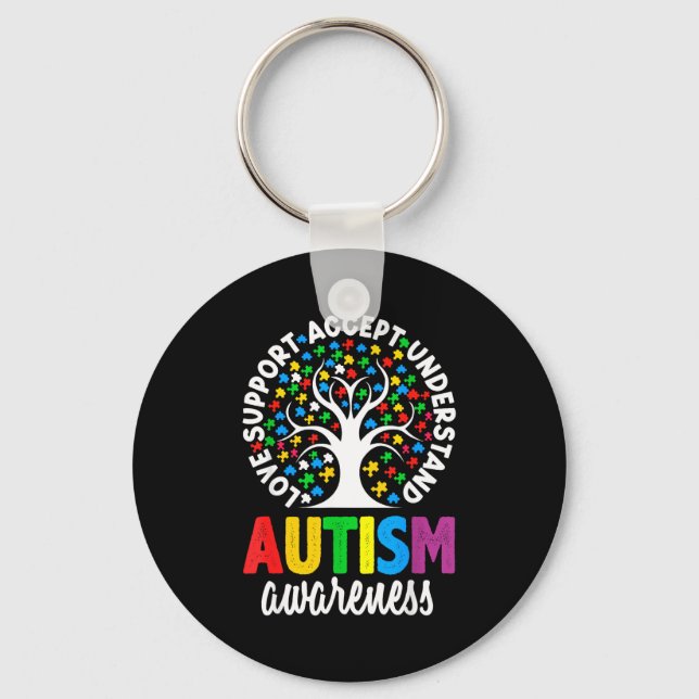 Autism Awareness Puzzle Heart Suprt Men Women  Keychain (Front)