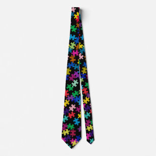 Autism Awareness Puzzle Pattern Black Tie