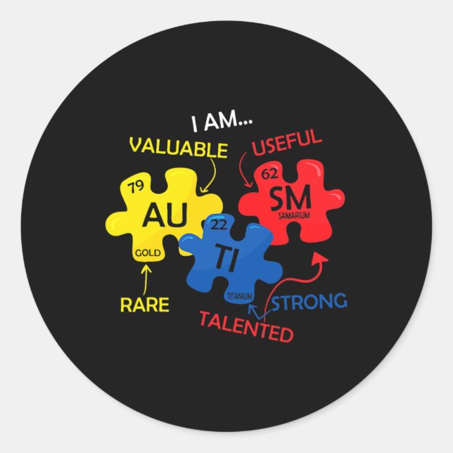 Autism Awareness Puzzle Periodic Table Elements Mo Classic Round Sticker (Front)