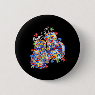 Autism Awareness Puzzle Piece Boxing Gloves Men Wo 2 Inch Round Button