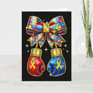 Autism Awareness Puzzle Piece Coquette Bow And Box Card