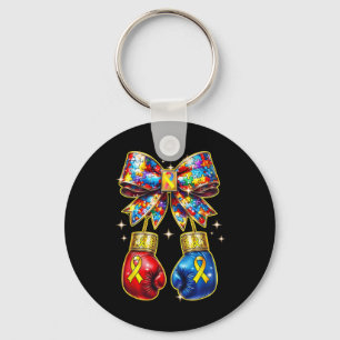 Autism Awareness Puzzle Piece Coquette Bow And Box Keychain