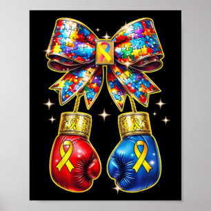 Autism Awareness Puzzle Piece Coquette Bow And Box Poster