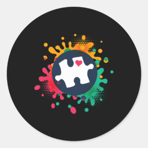 Autism Awareness Puzzle Piece Love Autistic Suppor Classic Round Sticker