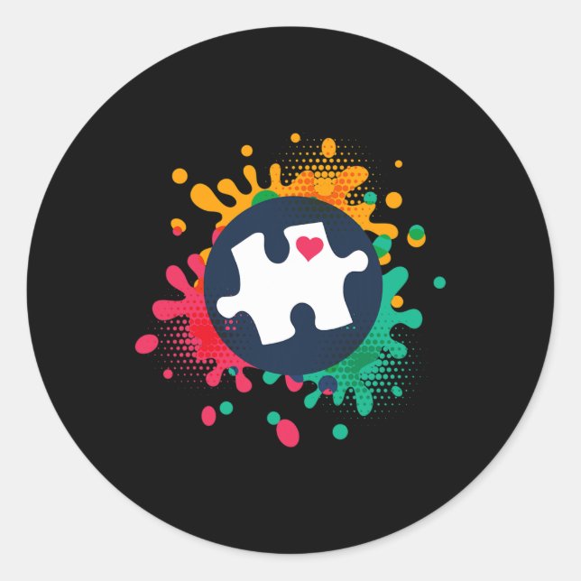 Autism Awareness Puzzle Piece Love Autistic Suppor Classic Round Sticker (Front)