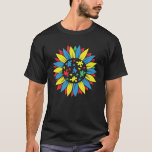 Autism Awareness Puzzle Piece Sunflower Autism War T-Shirt