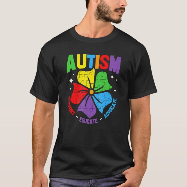 Autism Awareness Puzzle Piece Support Autism Mom D T-Shirt (Front)
