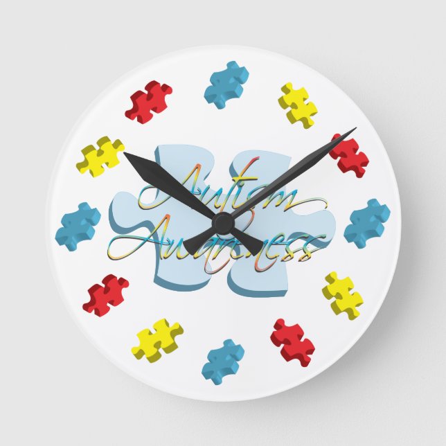 Autism Awareness Puzzle Piece Wall Clock (Front)